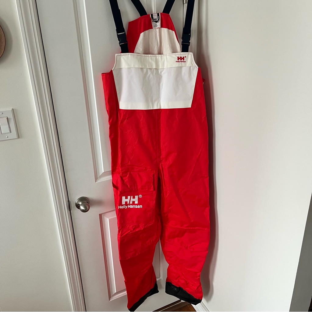 Helly Hansen Men's Ocean Fishing Bibs Size Large Waterproof Red White Size L